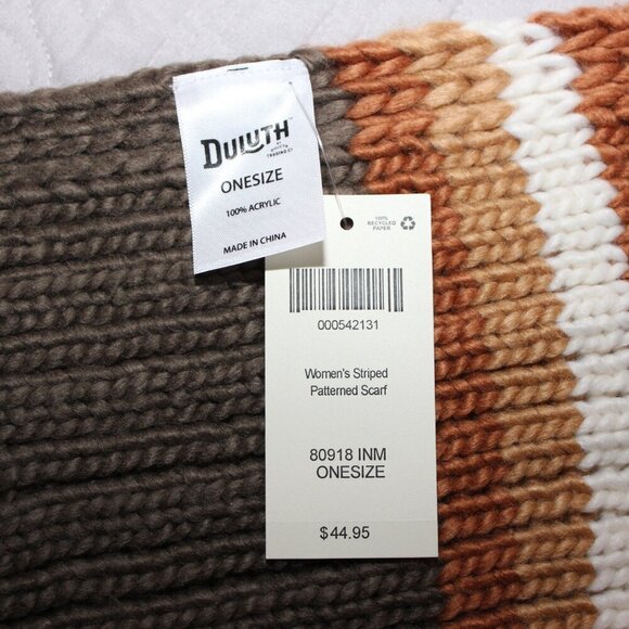 Duluth Trading Company Heavy Knitted Scarf Green Brown Orange 68X13 Thick NWT - Picture 3 of 5
